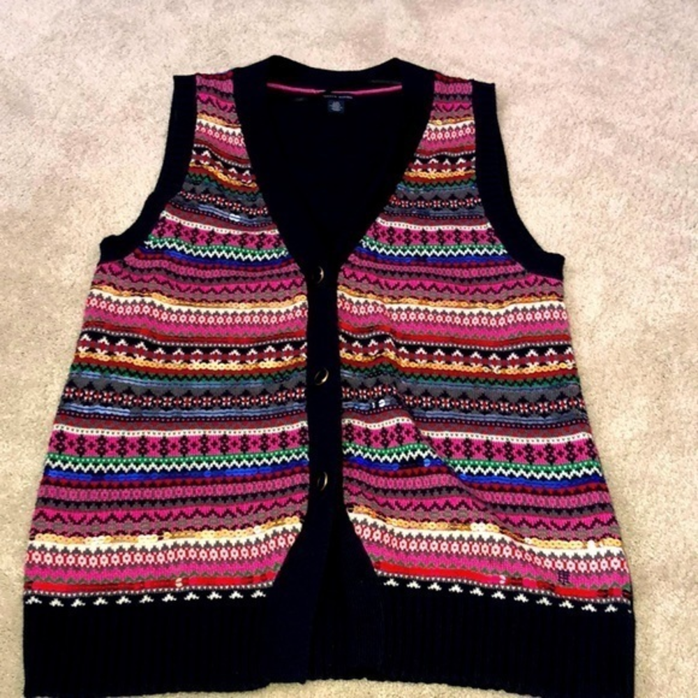 Tommy Hilfiger Holiday Ugly‎ Christmas Sweater Vest Sequins Large